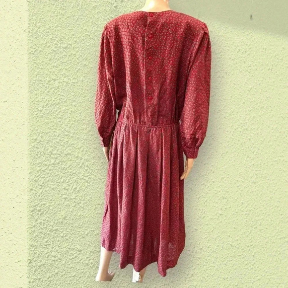 Vintage 1980s blue Red Lanz Original paisley Academia Secretary Midi Dress Sz - Picture 11 of 11